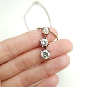 Vintage Triple Rhinestone Pendant Necklace, Silver Tone, Minimal Classic Estate